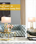 Set Of 2 22 Inch Touch Control Table Lamps with Dual USB Ports, 3-Way Dimming in a modern living room with sleek gold and white finish