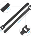Self Fastening Reusable Cable Ties With Hook And Loop 8 Inch Adjustable Cable Management Straps, black color, close-up view