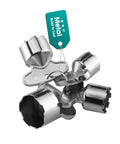 Badass Heavy Duty Four Piece Metal Faucet Aerator Removal Tool Set For Bathroom And Kitchen Sink showing four chrome tools with a sturdy design.