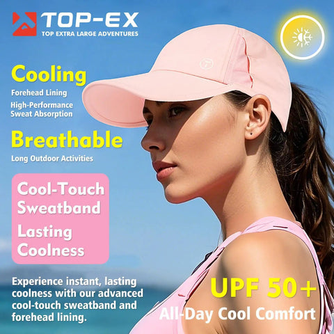 Woman wearing UPF 50 Plus Ponytail Baseball Cap For Women White Size Small Medium With Instant Dry Cooling Tech And Sweat Control