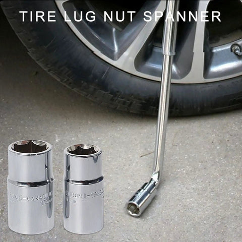 Badass Mini Dual Head Socket Wrench Set For Car Guys And Bike Riders 17 Mm 19 Mm 21 Mm 23 Mm showing chrome socket heads beside a tire.