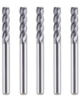 Image of a 5-pack of Four Flute Carbide End Mill One Eighth Inch Cutting Diameter One Half Inch Cutting Length Upcut Spiral Router Bit CNC Cutter