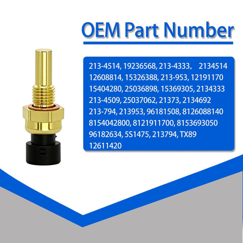 Engine coolant temperature sensor with brass-colored body and black plastic base