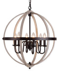 Farmhouse Globe Pendant Light Chandelier With Oak White And Oil Rubbed Bronze, Rustic Retro Ceiling Fixture With Six Lights