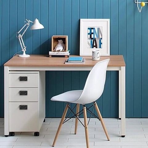 Modern desk setup with drawers featuring 4 Pack Black Zinc Alloy Furniture Ring Pulls and Antique Style Cabinet Drawer Pulls Flat Back Handles