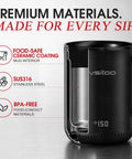 Smart AI Temp Control Heated Coffee Mug With Auto Beverage Detection showing SUS316 stainless steel and ceramic coating.