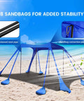 10x10 Ft Beach Shade Canopy Tent with 8 sandbags, thickened steel pipe, UPF 50+ sun shelter, pop-up setup on beach