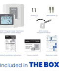 Contents included with Programmable Touchscreen Thermostat For Easy Home Comfort And Energy Savings, Dialed In Temperature Control