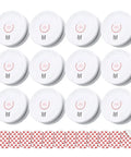 Top Shelf Smoke Detectors 12 Pack with Replaceable Batteries and 85dB Sirens Lock Down Safety with Dual Wavelength AI Sensors, white fire alarms displayed in grid.