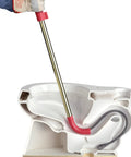 Heavy Duty Toilet Auger With Bulb Head Snake And Pro Clog Remover For Modern Low Flow Toilets shown in use clearing a toilet bowl.