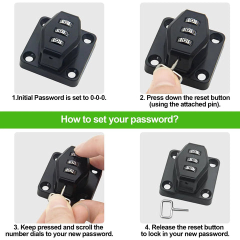 Instructions for setting the password on Heavy Duty Password Rotary Hasp Locks 2 Pack Made From Solid 304 Stainless Steel.