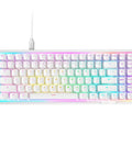 Compact MiniTKL Gaming Keyboard Stacked With Magnetic Hall Effect Switches And Rapid Trigger Circuitry For Dope Performance Crisping Keypress Sounds Vivid RGB Backlighting Pristine White Chassis, top view.