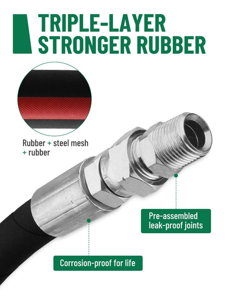 Heavy Duty Air Compressor Jumper Hose Kit With Sixty Inch Length And Half Inch NPT Swivel Ends showcasing triple-layer rubber.