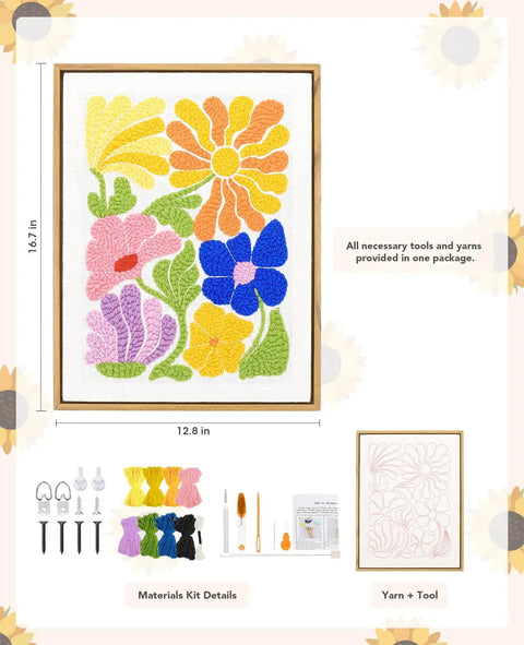 Punch Needle Kit With 16 Inch Wood Frame For Beginners Create Handmade Wall Art That Mounts Right Away Ready To Hang Framed DIY Craft Set