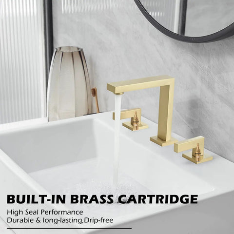 8 Inch Widespread Matte Black Bathroom Faucet For Sink 3 Hole Setup With Pop Up Drain And Supply Hoses 2-Handle Brass Modern Vanity Mixer Tap Easy Install No Fuss Commercial Grade Quality