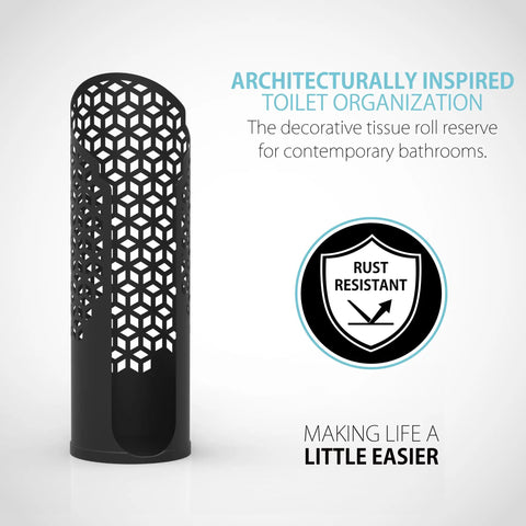 Hexacube Toilet Tissue Reserve Freestanding Metal Holder For 4 Jumbo Rolls No Assembly Matte Black Durable Steel Construction