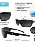 144 Pack Polarized Gray Antifog Safety Glasses Rock Solid Ansi Z87 Plus High Impact Built Different Design Workhorse Gear For Rough Job Sites Ultimate Glare Shielding, featuring black polarized lenses.