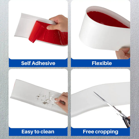 Self Adhesive Vinyl Wall Base Molding Trim 4 Inch Wide 20 Feet Long White Cove Base Peel And Stick Rubber Style 0.08 Inch Thick