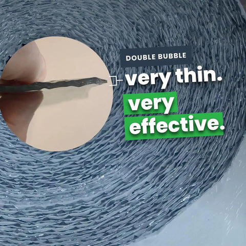 Double Bubble Reflective Foil Insulation Roll 48 X 75 Feet 300 Square Feet showing thin, effective material for attic insulation.
