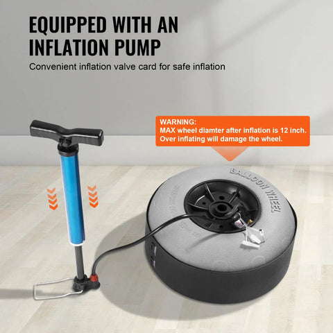 Inflation pump with balloon wheel for Beach Cart With Balloon Wheels And Large Deck For Sand Heavy Duty Load Up To 165 Pounds