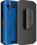 Sweet Kickstand Hard Shell Case And Rotating Belt Holster Bundle For Portable Scanners, showing blue case and black holster.