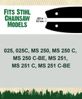 Compatibility chart for 18 Inch Chainsaw Bar And Chain Replacement Kit With A074 Mount For Stihl
