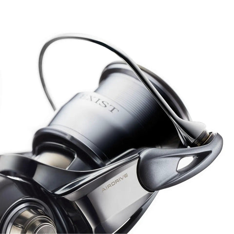 Close-up of Exist G LT Spinning Reel Black Built Tough Like A Beast With Smooth Retrieve Lightweight Aluminum Body