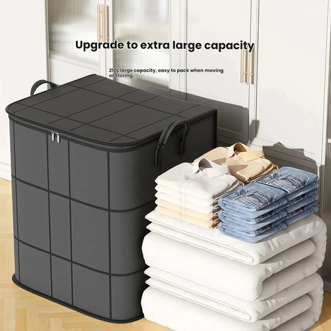 Tough As Nails Moving Storage Bags 2 Pack Hella Spacious Zippered Closet Organizers For Clothes, large capacity with stacked clothing.