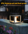 No Wiring Needed Solar Post Light For Outdoors, Modern LED Garden Lighting, IP54 Waterproof Stainless Steel Fixture, 3W 450LM on stone wall in rain