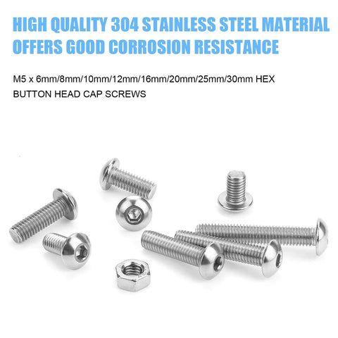 195 Piece M5 Hex Button Head Bolts And Nuts Kit In Stainless Steel 304 displayed with various bolt sizes.