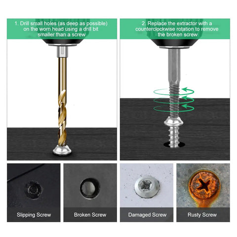 Heavy Duty Screw Extractor Set To Bust Stripped Screws With Hex Shank Twist Drills And Bolt Remover Bits For Tough Jobs, Includes Extension And Storage Box So You Can Fix Anything Without Losing Your Mind. Step-by-step screw removal guide