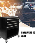 Rolling Tool Cart On Wheels With Four Drawers, Heavy Duty Utility Industrial Service Cart With Locking System