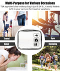 Clear Travel Toiletry Bag Set TSA Approved 3 Piece Quart Size Carry On Bags For Women And Men, surrounded by travel usage scenes.