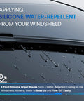 Silicone Windshield Wipers Set 26 Inch And 19 Inch Replacement For Tesla Model 3 And Model Y with hydrophobic coating on windshield.