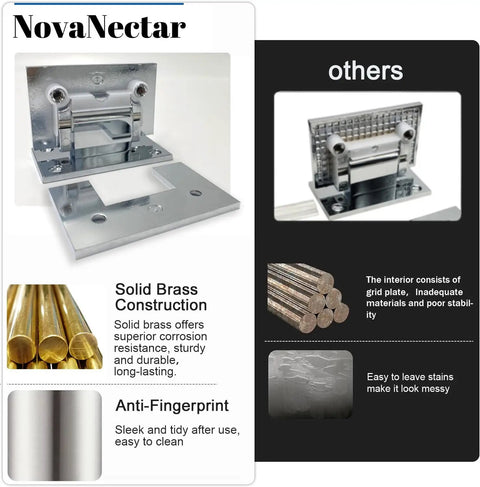 Hella Sturdy Brass Shower Door Hinges For Bathroom Glass showing chrome finish and solid brass construction.