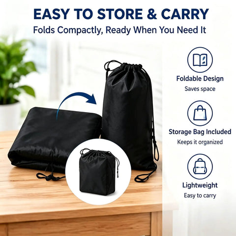 Straight Up Heavy Duty EV Charger Cover With Tough As Nails Oxford Fabric Shield For Hardwired Electric Vehicle Plugs storage bags stored on a table.