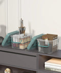 Clear Multi Layer Medicine Storage Box And First Aid Organizer for home office with art supplies on white shelf.