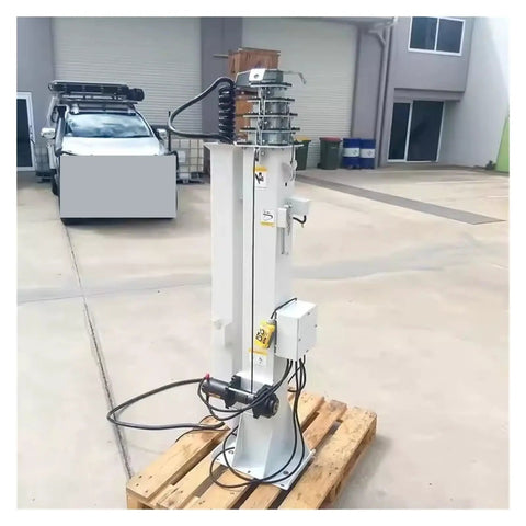 Rock Solid Electric Hydraulic Telescopic Mast 4 To 12 Meters Aluminum Pole on a pallet for heavy duty job site use.