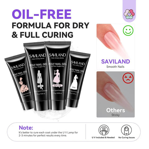 Hema-Free Poly Gel Nail Kit Starter With UV Lamp And Slip Solution Includes Four Gel Colors Clear Natural Pink White Quick Dry