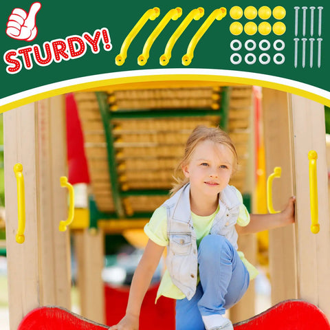 Pirate Themed Playground Accessories Set For Swing Set 9 Piece Outdoor Playhouse Kit with child using yellow safety handles