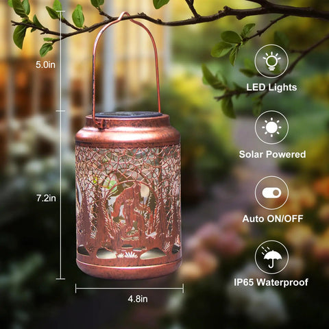 Boho Mosaic Solar Lanterns Outdoor Lights Blue Waterproof Table Lights For Garden Patio Yard Front Porch Mandala Copper Tone