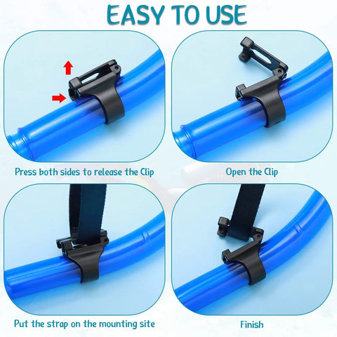 16 Pack Universal Snorkel Clip And Silicone Keeper Set Plastic Snorkel Keeper Tube Holder Mask Clip Retainer For Scuba Diving Accessories Gear Black Now shown in use on blue snorkel tube.