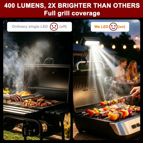 Rechargeable Grill Light For Outdoor Grills 400LM LED With Auto On Off Sensor illuminating grill at night