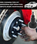 Badass Wheel Hub Cleaning Tool Kit That Kicks Rust Right Out Featuring one half inch drive adapter and grinding pads in use on brake.
