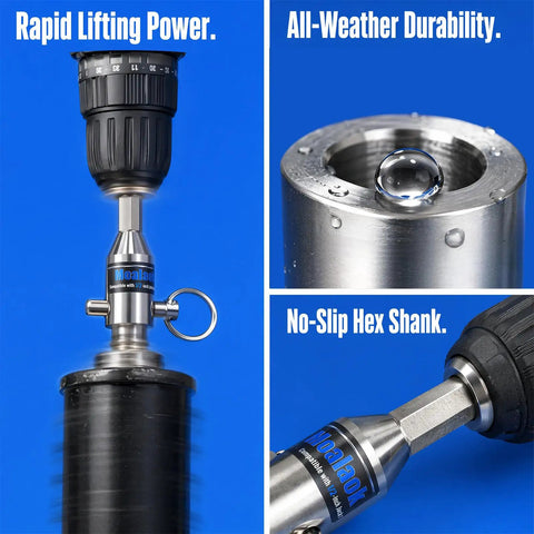 Heavy Duty Stainless Steel Trailer Jack Drill Adapter For Half Inch Jack Drive Shaft close-up showing no-slip hex shank and durability features.