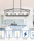 4 Light Farmhouse Chandelier In Black Metal With Open Geometric Frame Vintage Dining Room Pendant Light over kitchen island