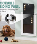 Heavy Duty Insulated Dog Door For Wall Featuring Triple Flap Weather Blocker Keeping Your Pups Snug Through Blowhard Winds Or Roasting Heat Energy Saving Aluminum Frame Handles Big Dogs Up To One Hundred Ten Lbs All Season Smooth Glide with lockable sliding panel