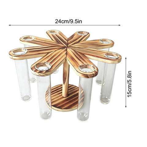 Eight Tube Wood Stand Glass Test Tube Planter Set With Hydroponic Water Station For Indoor Garden Desk Decor