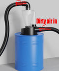 Turbocharged Dual Filtration Cyclone Dust Collector For Woodworking With Two Point Five Inch Hose and blue canister