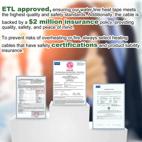ETL certification documents for Self Regulating Heat Tape For Water Pipes And Roofs And Gutters No Sweat De Icing Heating Cable